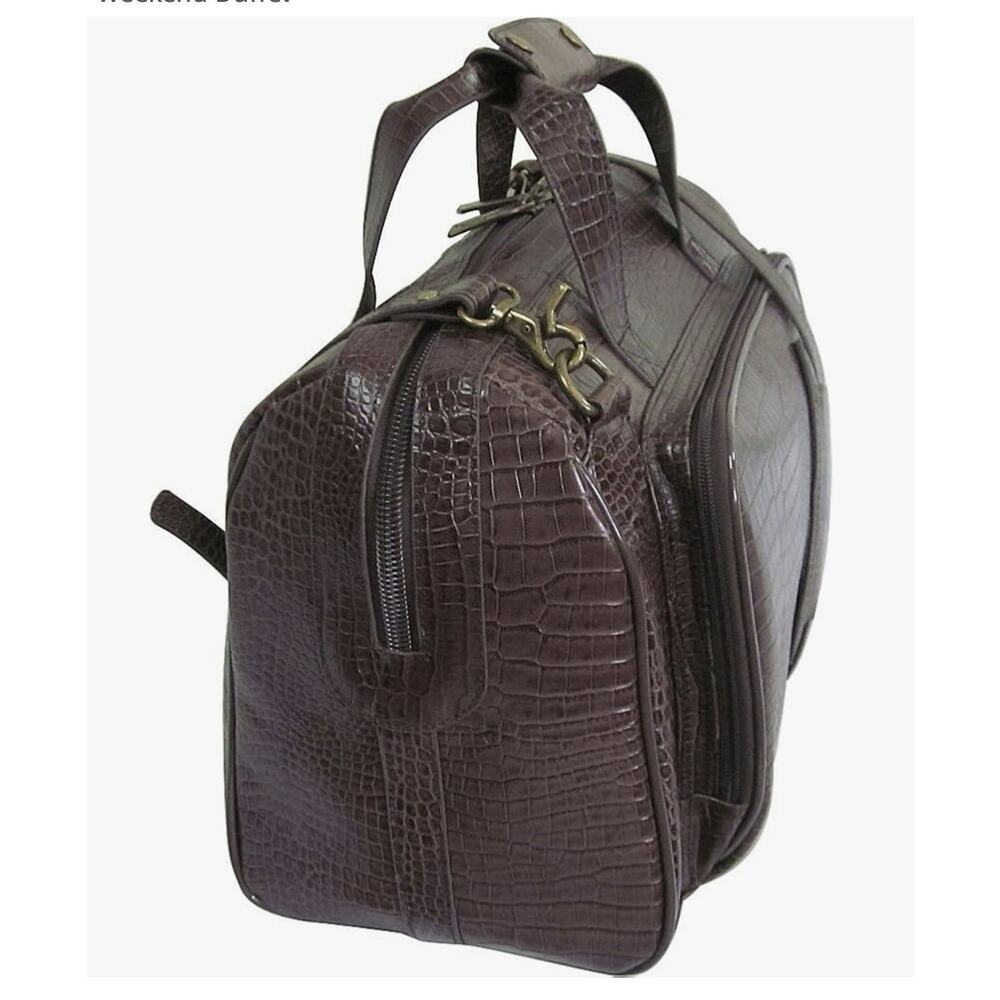 Amerileather Genuine Leather Croco Print Duffel Travel Bag Brown Carry On - Picture 16 of 16